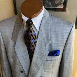 VIVA VINTAGE!  Masciarelli Moda Del Mondo Gray Silk & Linen Dbl Breasted 44R